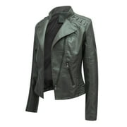 HYwys Leather Jacket Women Slim Fit Leather Jacket Womens Thin Lapel Collar Motorcycle Jacket Leather Transitional Jacket Womens Coats Yellow XXL